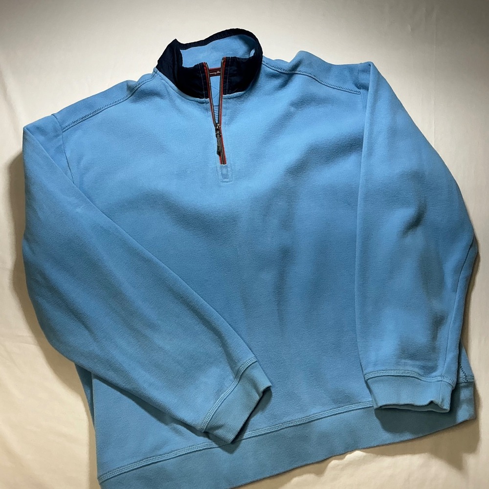 Tommy Bahama Mens Pullover 1/4 Zip Sweatshirt Light Blue Casual Comfy‎